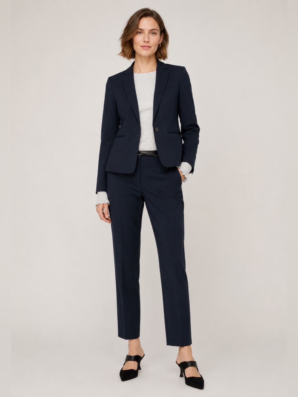Mango MNG Navy One-Button Tailored Blazer | Classic Office Career Jacket - Picture 2 of 16